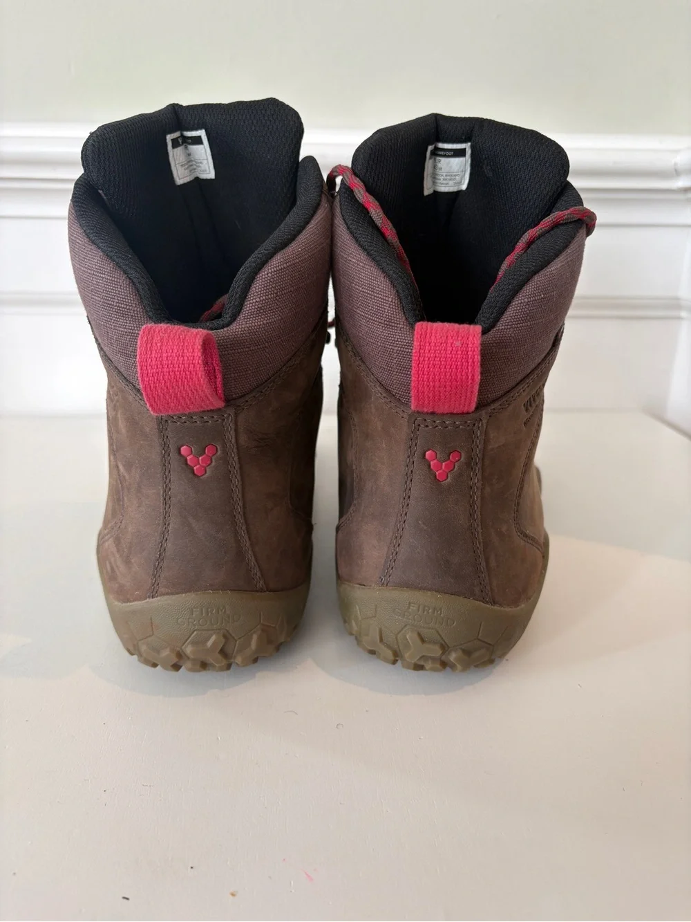 Vivo barefoot Men’s Brown Leather Hiking Boots with Red Accents